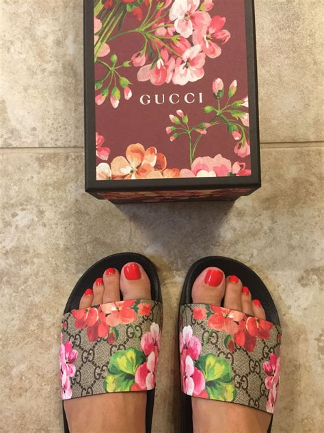 faux gucci bloom slides|gucci floral slides outfit.